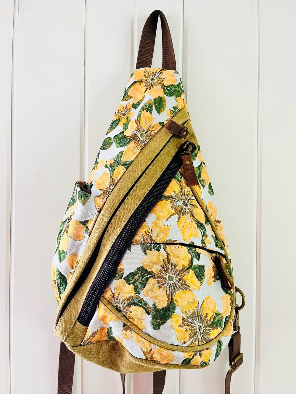 Mixed Media Yellow Floral Canvas Sling Bag